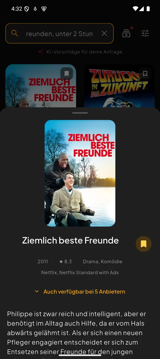 Detailansicht eines Titels mit verfügbaren Streaming-Anbietern