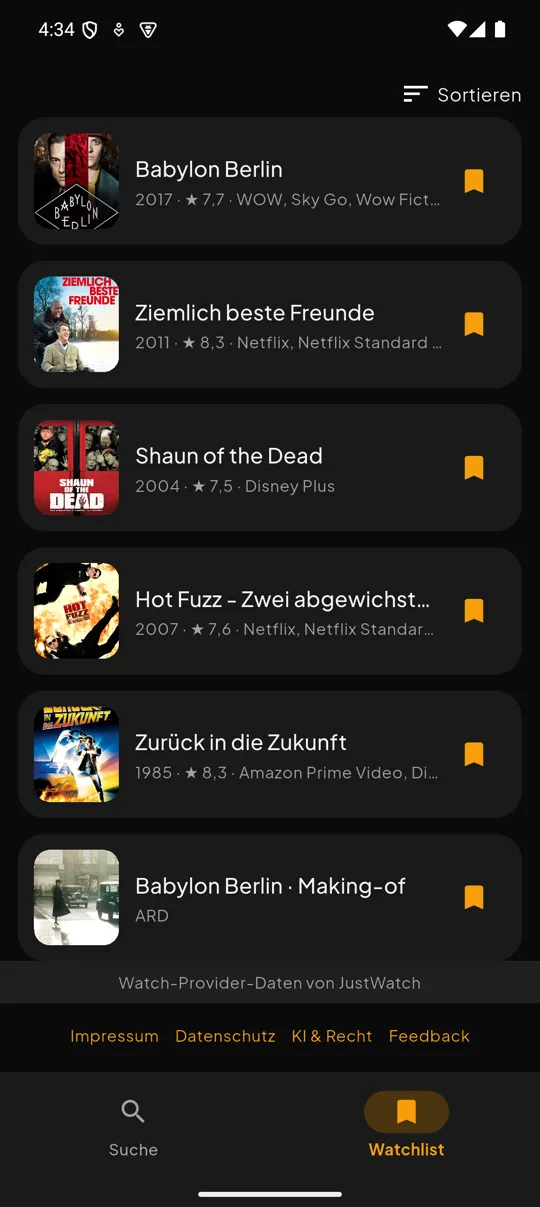 Watchlist mit gemerkten Titeln